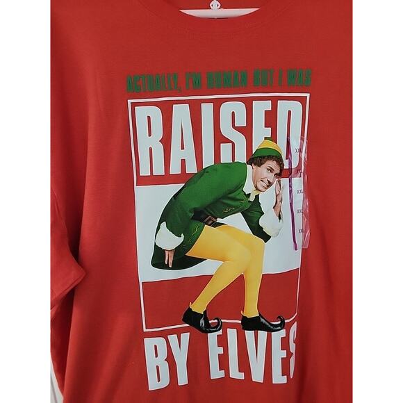 Men's Buddy the Elf Actually I'm Human But I Was Raised by Elves Shirt XXL- New - Picture 2 of 3